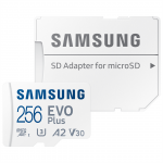 Samsung EVO Plus, microSDXC, 256 GB, valge - M&auml;lukaart ja adapter