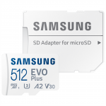 Samsung EVO Plus, microSDXC, 512 GB, valge - M&auml;lukaart ja adapter