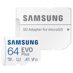 Samsung EVO Plus, microSDXC, 64 GB, valge - M&auml;lukaart ja adapter