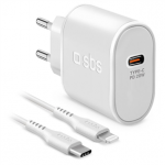 SBS, USB-C, Lightning, 20 W, valge - Vooluadapter kaabliga