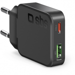 SBS Slim Wall Charger, USB-A, USB-C, 30 W, must - Laadija