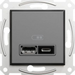 Double USB charger socket, 2x2,4A (A+C) 12W, without frame, anthracite, Asfora EPH2700371 | 3606489516758