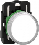 White complete pilot light &Oslash;22 plain lens with integral LED 24V. range of product: Harmony XB5 - product or component type: complete pilot light - device short name: XB5 - fixing collar material: plastic - mounting diameter: 22 mm - operator addition ...