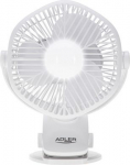 Adler Rechargeable fan with clip | AD 7335 | Table Fan | 6 W | Diameter 12.7 cm | Number of speeds 3 | Oscillation | White AD 7335 | 5906843080016