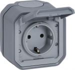 PLEXO GERMAN STANDARD SOCKET OUTLET WITH SCREW TERMINALS - GREY - SURFACE 069733L | 3414971882133