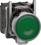 Green flush complete illum pushbutton &Oslash;22 spring return 1NO+1NC 24V. range of product: Harmony XB4 - device short name: XB4 - fixing collar material: zamak - mounting diameter: 22 mm - operator additional information: with plain lens - contacts type  ...
