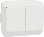 Double socket-outlet, Exxact, 2P + E, 16A, side earth, lid, IP44, white WDE002290 | 3606480426575