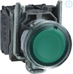 Green flush complete illum pushbutton &Oslash;22 spring return 1NO+1NC 220...240V. range of product: Harmony XB4 - device short name: XB4 - fixing collar material: zamak - mounting diameter: 22 mm - operator additional information: with plain lens - contact ...