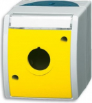 As housing for pilot devices with a diameter of 22.5 mm.   Such as ABB Compact range emergency stop push buttons, push buttons, signal lights, selector switches.   Extra large installation depth   With yellow cover (Similar to RAL 1018) 2CKA001724A27 ...