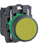 Yellow flush complete pushbutton &Oslash;22 spring return 1NO unmarked. range of product: Harmony XB5 - device short name: XB5 - fixing collar material: plastic - mounting diameter: 22 mm - contacts operation: slow-break - connections - terminals: screw cla ...