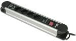 Extension 4 sockets black with button +2xUSB, Child Protection, 1.5m, aluminium FM22004