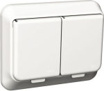 Double socket-outlet, Exxact, 2P + E, 16A, side earth, with shutter, IP44, white WDE002291 | 3606480203886