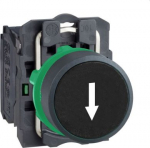 Black flush complete pushbutton &Oslash;22 spring return 1NO "down arrow". range of product: Harmony XB5 - device short name: XB5 - fixing collar material: plastic - mounting diameter: 22 mm - contacts operation: slow-break - connections - terminals: screw  ...