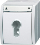 For profile semi-cylindrical lock. Key push-switch. Key can only be removed in central position. With labelling field. Labelling field 57.8 x 9.8 mm IP 44 only in combination with appropriate cylindrical locks. 2CKA001101A0924 | 4011395094617