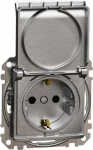 Socket outlet, grounded, with lid, with screw, brushed aluminium Sedna Elements SDD170023 | 3606481480378