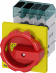 Load disconnector 3LD3, Iu 16 A Main switch 3-pole + N Rated operating capacity at AC-23 A at 400V 7.5kW Front plate mounting Basic switch with Central hole mounting 22.5mm Rotary actuator red / yellow 66 x 66 mm The 3LD main and emergency off switch ...
