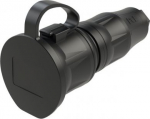 Rubber socket outlet 250V AC, 3x16A (2P+E), IP54, with cap, PA6, TopTaurus2, Schuko, black 25711-SSC