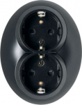 Double socket outlet, black, 2P+E,16 A, 250 V, Renova WDE007085 | 3606480330933