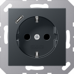 Socket outlet, 16A/250V, with USB C charger, matt anthracite, A500 A1520-18CANM | 4011377184305