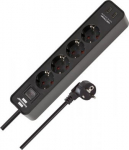 Extension 4-socket+2x USB-C, 1.5m H05VV-F 3G1.5, with switch, IP20, black, Ecolor 1153240106 | 4007123691135