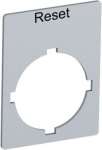Rectangular legend plate 29.6x39mm, aluminum, with text: Reset SK615552-27 | 7320500557655