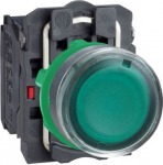 Illuminated push button, Harmony XB5, plastic, flush, green, 22mm, plain lens for BA9s bulb, spring XB5AW3345 | 3389110904109