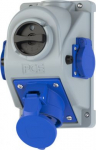Wall mounted socket 3x32A (2P+PE) 6h IP44, with switch, blue COMBO-POL 96062352