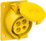 CEE-flanged socket 4x32A(3P+PE) 4h IP44 80x97 sloping yellow 424-4 | 9003399896163