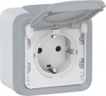 Socket outlet Plexo IP 55 - German std - 16 A - 2P+E - surface mounting - grey 069733 | 3245060697334