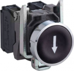 Push button, metal, Harmony XB4, flush, black, 22mm, spring return, marked DOWN ARROW, 1NO XB4BA3351 | 3389110118841