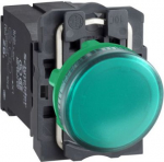 Green complete pilot light &Oslash;22 plain lens with BA9s bulb 110...120V. range of product: Harmony XB5 - product or component type: complete pilot light - device short name: XB5 - fixing collar material: plastic - mounting diameter: 22 mm - operator addi ...