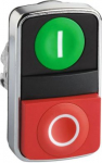 Green flush/red flush double-headed pushbutton &Oslash;22 with marking. range of product: Harmony XB4 - device short name: ZB4 - mounting diameter: 22 mm - operator profile: 2 flush pushbuttons - operators description: green ''I'' - red ''O''. ZB4BA7341 | 3 ...