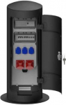 Column with sockets, in bollard, round with door, anthracite, 3x16A 2P+E 230V CEE 16A 5P 400V, CEE 32A 5P 400V, 3xLS 16A C 1P, LS 16A C 3P, LS 32A C 3P, FI63/0.03A 4P, Moser MS62315006C
