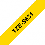 Brother | TZe-S631 Strong Adhesive Laminated Tape | Black on Yellow | TZe | 8 m | 1.2 cm TZES631 | 4977766695626