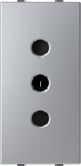 Color: Silver.   Rated voltage: 250 Vac.   Rated current: 10A.   Type L: 2P + E / P11.   Shuttered for child safety.   Screw terminals.   Size: 1 module. 2CLA213310N1301 | 8427238229508