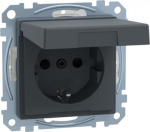 Socket outlet, 1-gang, 2P+E, 16 A, with hinged lid, screwless terminals, anthracite, Merten System M MEG2310-0414 | 4042811139162