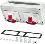 Connection box with 2 x CEE receptacles 16 A, 5-pole. For mounting on enclosure walls 300 mm. Plug sockets can be rotated by 90&deg;. 20001083 | 4012591110651