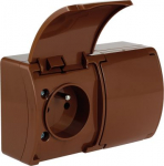 VG-162-02 Koala Gniazdo podw&oacute;jne z uziemieniem (2x2P+Z) n/t IP44 brąz z klapką brąz 61.381 | 5901769016071