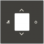 Color: Soft Black.   Cover plate with RTC symbols for free@home room temperature controler code: RTC-F-1, RTC-F-1-WL and RTC-F-2.1-1-WL.   Cover plate with RTC symbols for KNX room temperature controler code: 6108/18-500. 2CLA854060A1501 | 8427238145440