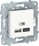 Double USB charger, New Unica, 2.4A , 2 modules, type A+C, white NU501818 | 3606489516864