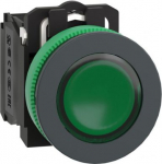Illuminated push button, Harmony XB5, green, 30mm, universal LED, 1NO + 1NC, 24V AC DC XB5FW33B5 | 3606481361035