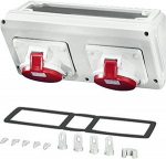 Connection box with 2 x CEE receptacles 32 A, 5-pole. For mounting on enclosure walls 300 mm. Plug sockets can be rotated by 90&deg;. 20001085 | 4012591110705