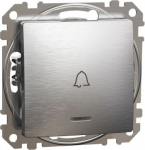 1-way Push-Button 10A brushed aluminium Blue LED Locator light with Bell Symbol, Sedna Elements SDD170131L | 3606481480651