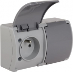 VG-162-08 Koala Gniazdo podw&oacute;jne z uziemieniem (2x2P+Z) n/t IP44 popiel z klapką grafit 61.384 | 5901769016101