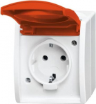 With screwless terminals. 2 P + E, With orange hinged lid, ZSV, (RAL 2004). With labelling field. Labelling field 57.8 x 9.8 mm Continuous coloured marking (hinged lid and base). 2CKA002083A0838 | 4011395094693