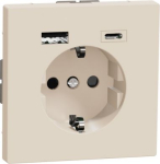 Socket with USB A and USB C, 2P+E, 16A screwless terminals, glossy, sahara D-Life MEG2367-6033 | 4042811221058