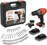 BLACK & DECKER 18V Impact Drill (with 2 x 18V 2.0Ah batteries with charge status indicator, 1A charger and 80 accessories) | BCD383D2XKA-QW | 2.0 Ah BCD383D2XKA-QW | 5035048844236