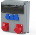 PCE OPOLE distribution box 2&times;16A 5P + 2&times;Schuko, with 14 modules, MCB + RCD, IP54 909119009WE | 5906909304957