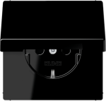 Socket outlet 16A/250V, grounded, with child protection, with hinged lid, screwless, black, LS LS1520KIKLSW | 4011377064294