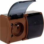 VG-162-52 Koala Gniazdo podw&oacute;jne z uziemieniem (2x2P+Z) n/t IP44 brąz z klapką dymną 61.386 | 5901769016125